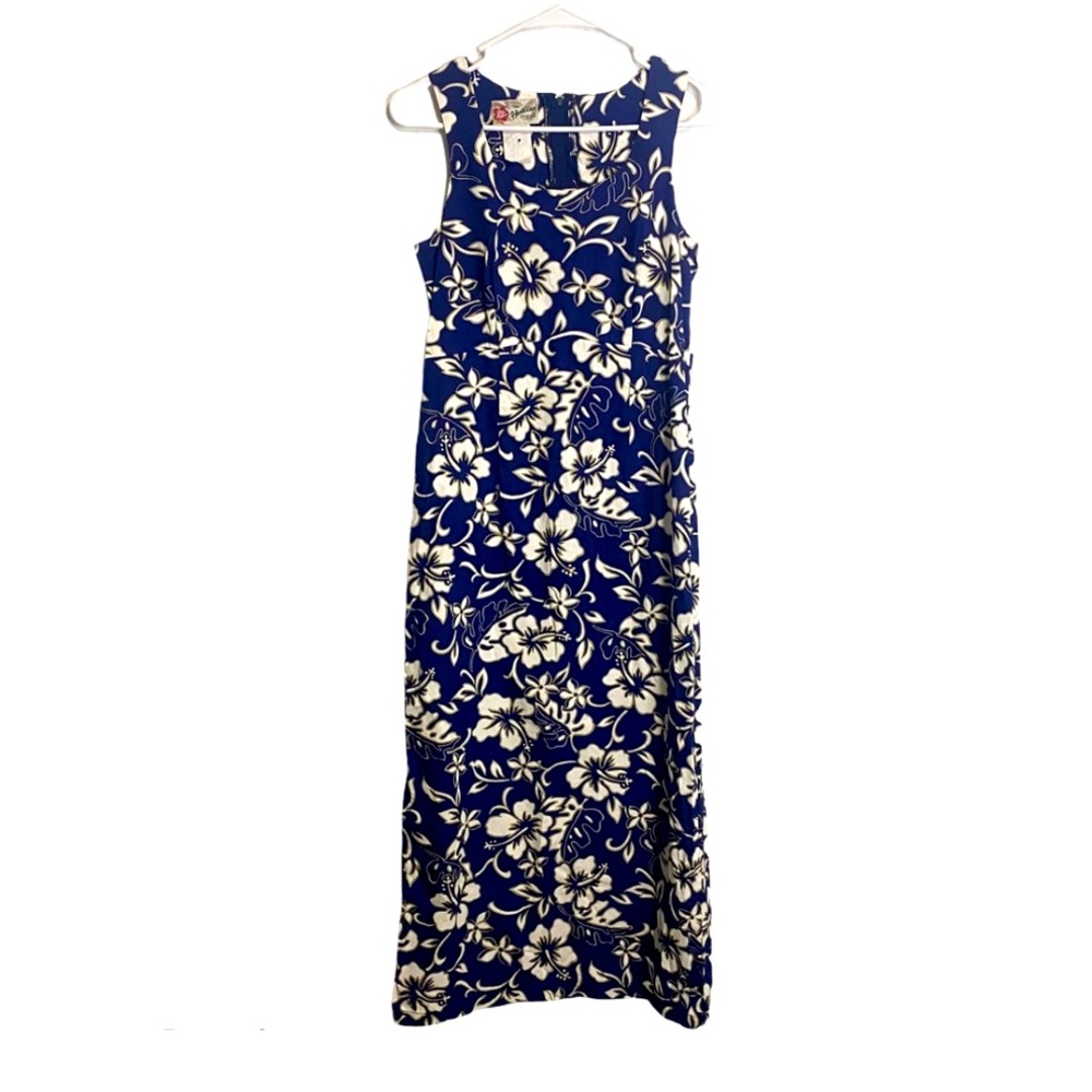 Hilo Hattie Classic Blue Hibiscus Maxi Dress-6